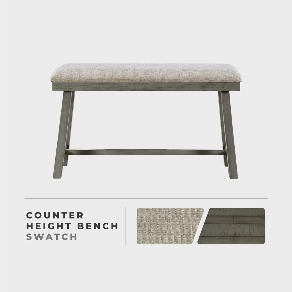 Lexicon Counter Height Bench for Dining Room Table, 41.5" Wood Bench with Grey Padded Seat for Home and Kitchen, Indoor Wooden Bench for Dining Room, Kitchen Bench, Dining Bench, Easy Assembly, Grey