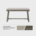 Lexicon Counter Height Bench for Dining Room Table, 41.5" Wood Bench with Grey Padded Seat for Home and Kitchen, Indoor Wooden Bench for Dining Room, Kitchen Bench, Dining Bench, Easy Assembly, Grey