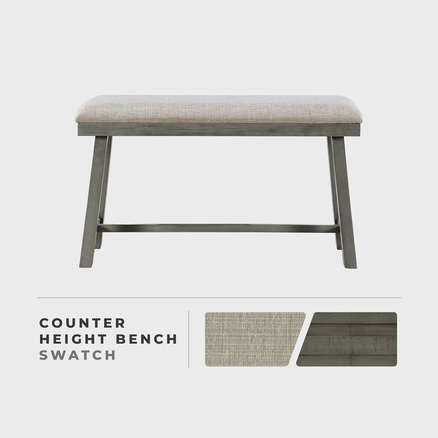 Lexicon Counter Height Bench for Dining Room Table, 41.5" Wood Bench with Grey Padded Seat for Home and Kitchen, Indoor Wooden Bench for Dining Room, Kitchen Bench, Dining Bench, Easy Assembly, Grey
