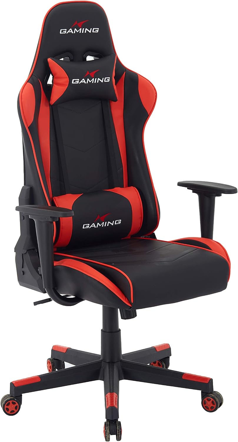 Brage Living Swivel Gaming Chair Ergonomic High-Back Racing Style PU Leather Office Chair with Headrest and Lumbar Support and Adjustable Armrest (Galaxy - Black/Red)