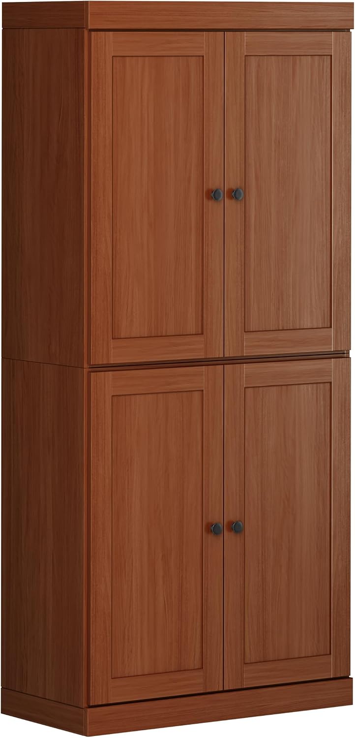 Palace Imports Solid Wood Kitchen Pantry Cabinet - 71.5" Tall x 32" Wide - Wooden Storage Cabinet with 4 Shaker Doors & 4 Adjustable Shelves, Mocha, 100% Renewable Eco-Friendly Wood, Made in Brazil