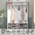 Wodeer Hall Tree with Bench and Shoe Storage, 53" Farmhouse 4-in-1 Mudroom Storage Organizer with Coat Rack, 6 Hooks, 12 Shoe Cubbies, Adjustable Shelf, for Entryway, Hallway, Living Room, White
