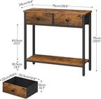 HOOBRO 29.5" Narrow Console Table with 2 Fabric Drawers, Small Entryway Table with 2-Tier Storage Shelves, Sofa Table, Behind Couch Table, for Living Room, Hallway, Rustic Brown and Black BF71XG01