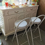 QQXX Folding Bar Stool with Footrest,Leather Padded Folding Kitchen Stool,Portable Counter Height Foldable Stool Tall Bar Stools for Outdoor Kitchen Shop Cafe(2 Pc, White Seat Height 25.5")