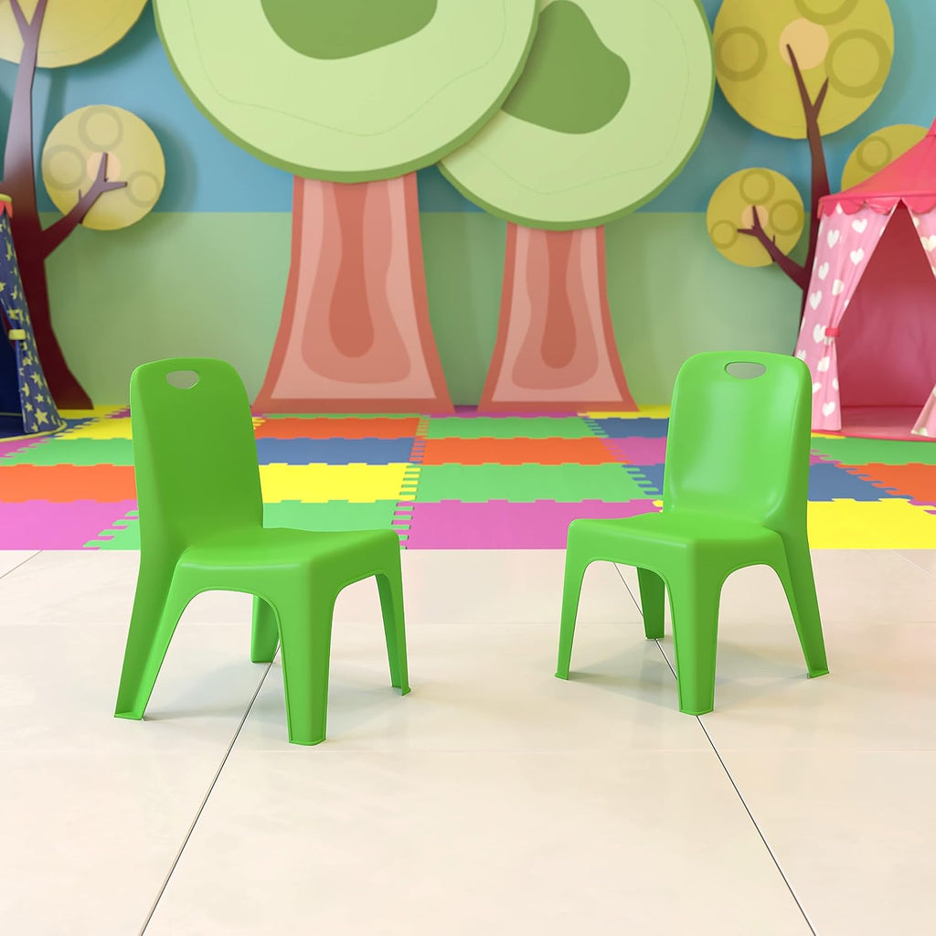Flash Furniture 2 Pack Green Plastic Stackable School Chair with Carrying Handle and 11" Seat Height