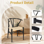Wishbone Chair Natural Solid Wood Dining Chair/Hans Wegner Y Chair Rattan and Wood Accent Armrest Chairs - Ash Wood Chairs Set of 1 (Ash Wood - Black + Natural Color)