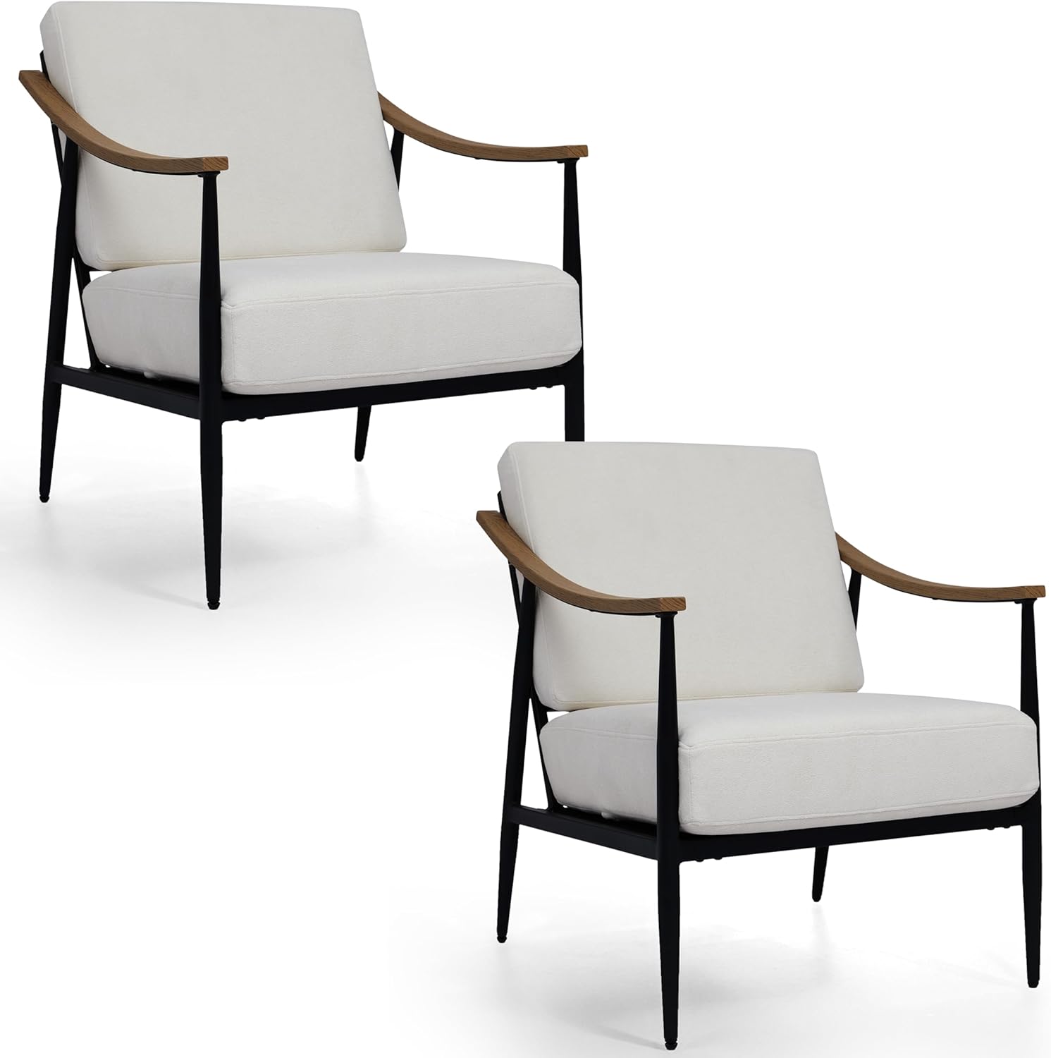 RNKSFX Modern Accent Chairs Set of 2 for Living Room Bedroom Mid Century Arm Chairs Upholstered Office Accent Chairs Comfy Waiting Room Chairs with Metal Frame, Cream White
