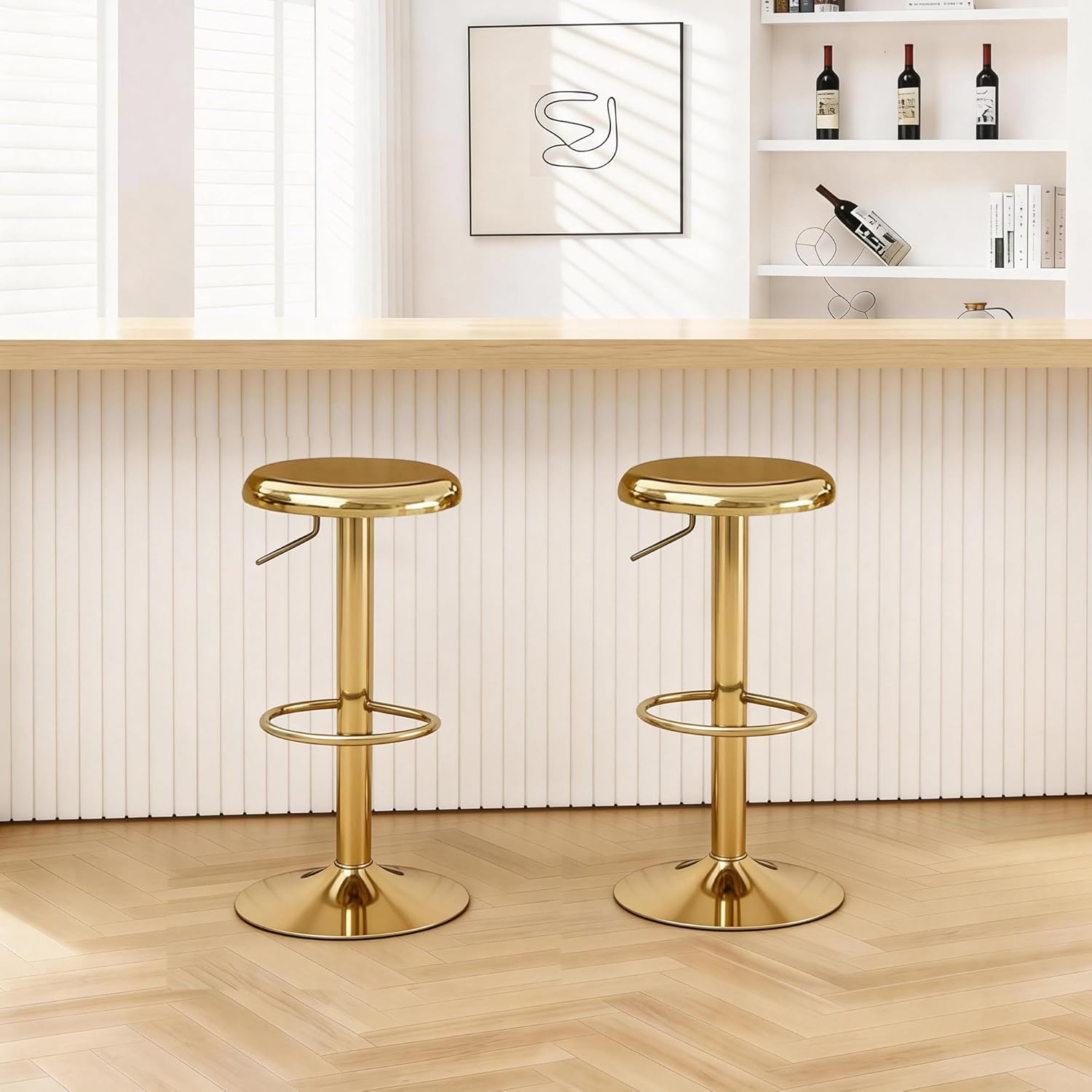 CAROLMADE Bar Stools Set of 2, Adjustable Metal Bar stools Swivel Counter Height Stool, Backless Barstools for Kitchen Island Pub, Gold