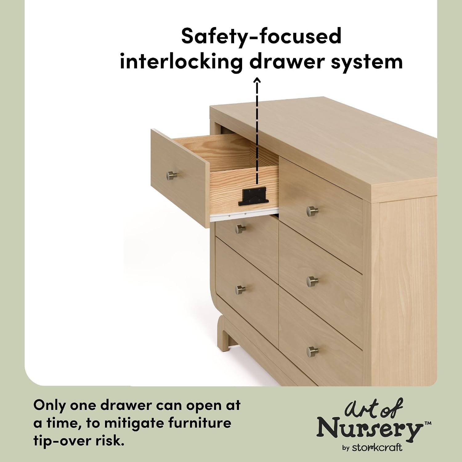 Storkcraft Santorini 6 Drawer Double Dresser, Driftwood | GREENGUARD Gold Certified, Interlocking Drawer System, Premium Wood Dresser Drawer Organizer for Nursery and Kids Bedroom