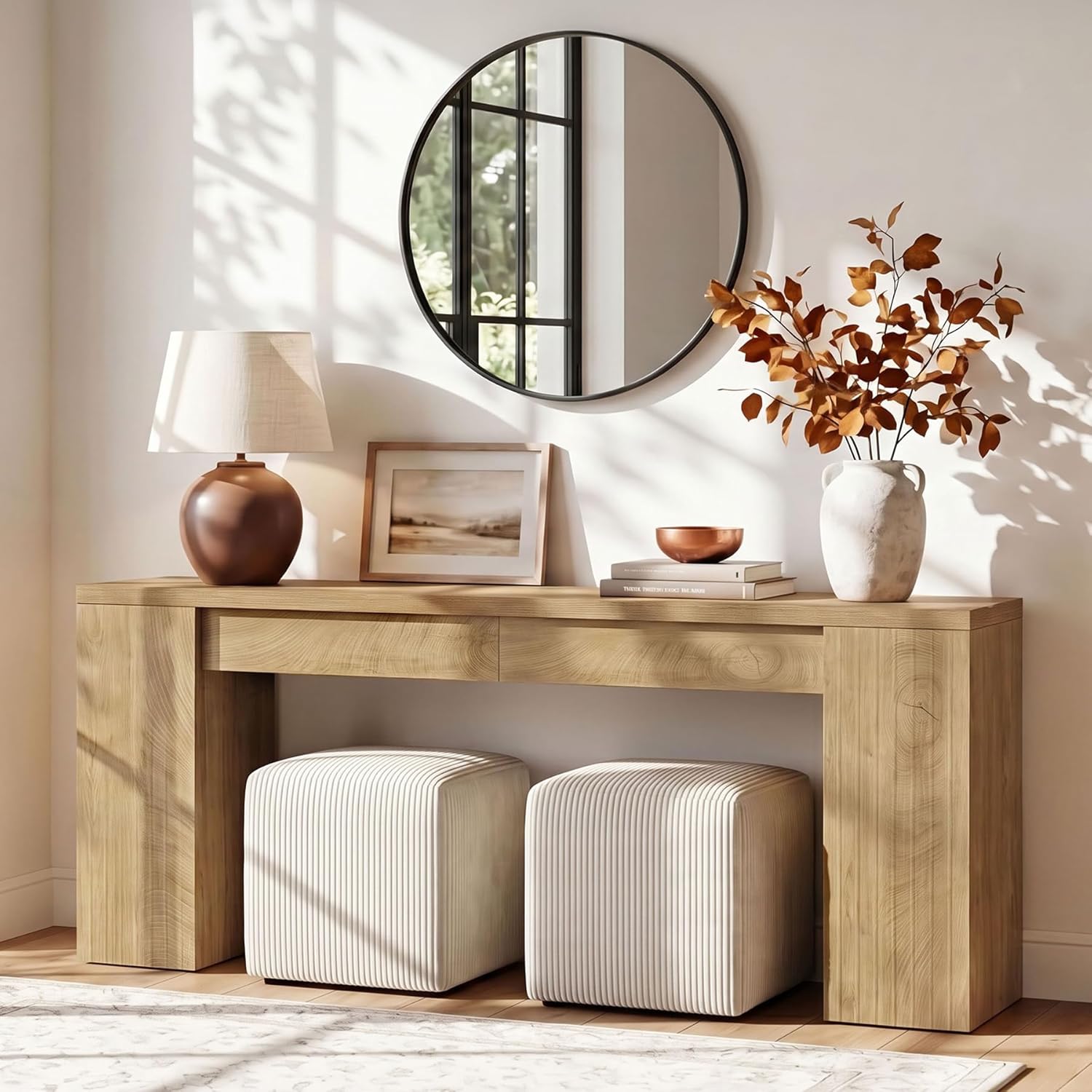 Tribesigns 78.7-Inch Extra Long Console Table for Entryway, Narrow Sofa Table Behind Couch for Living Room, Farmhouse Entrance Entry Table for Foyer with Wooden Double Base, Natural Oak