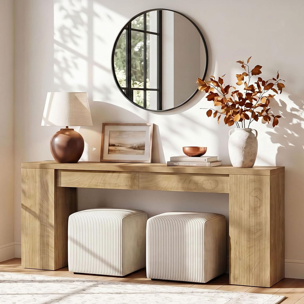 Tribesigns 78.7-Inch Extra Long Console Table for Entryway, Narrow Sofa Table Behind Couch for Living Room, Farmhouse Entrance Entry Table for Foyer with Wooden Double Base, Natural Oak