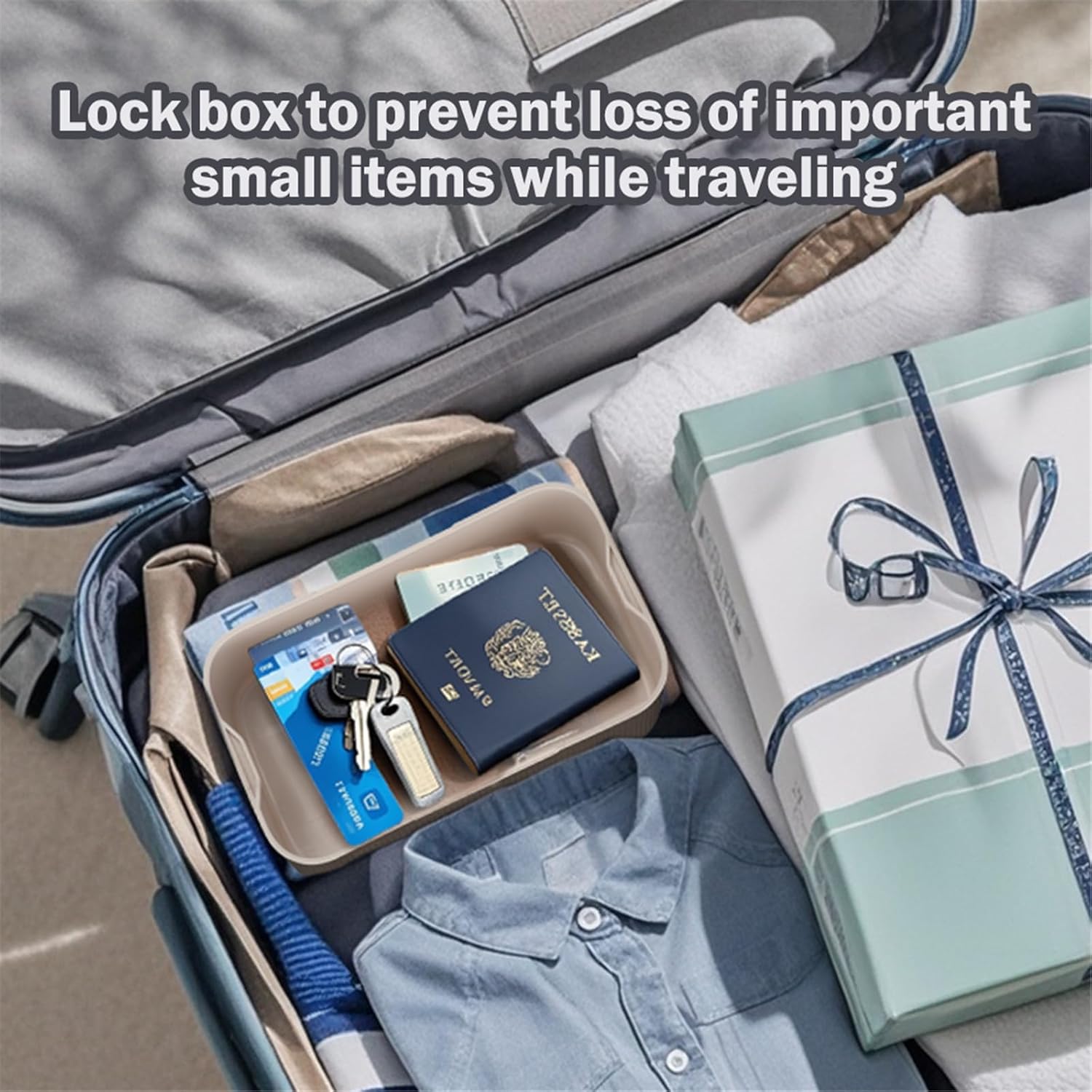 Locking Medicine Box with Code, Small Lockable Storage Box for Medications, Snacks, Phone & Food, Ideal for Home, Office, Fridge, Dorm, School, Travel, Gift (Beige)