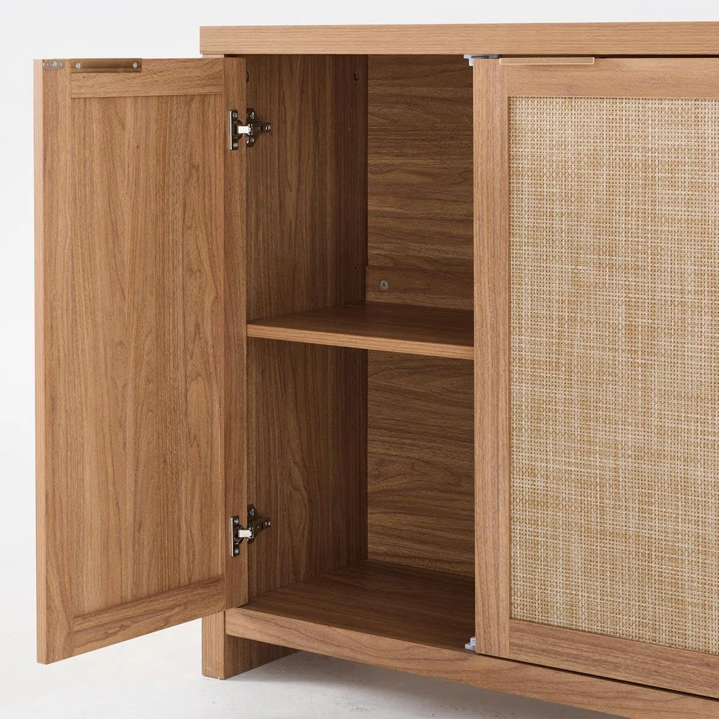 OAKHAM HOME Rattan Sideboard Cabinet with Storage, Buffet Cabinet with 2 Soft-Close Doors, Adjustable Shelves and 110 lbs Top, Storage Cabinet for Living Room, Kitchen, Entryway, Natural Oak
