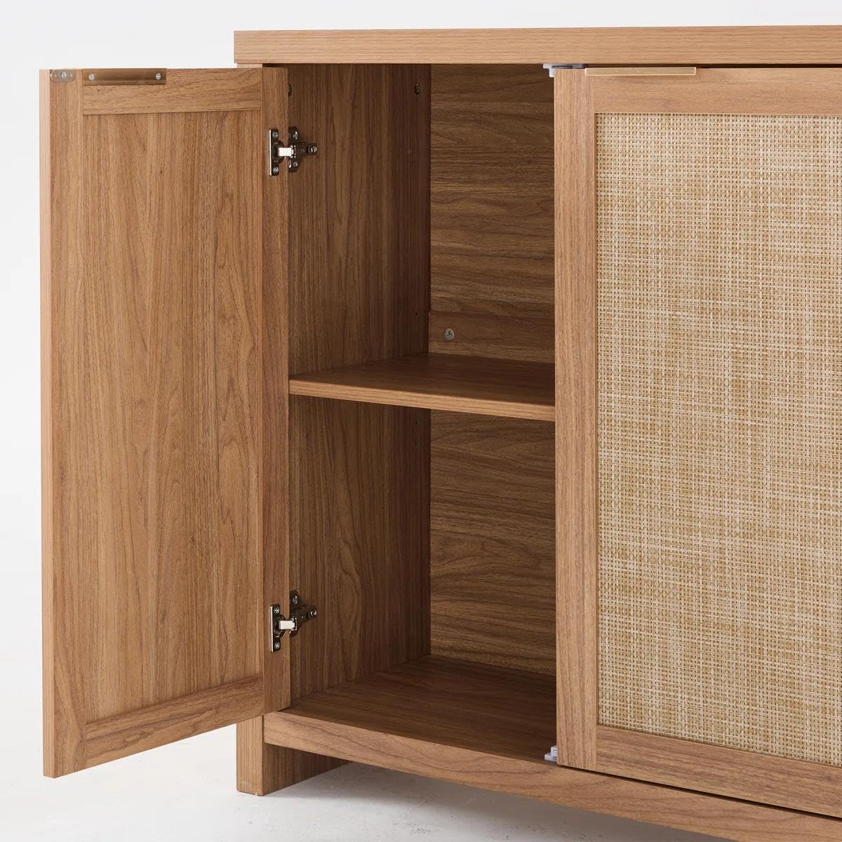 OAKHAM HOME Rattan Sideboard Cabinet with Storage, Buffet Cabinet with 2 Soft-Close Doors, Adjustable Shelves and 110 lbs Top, Storage Cabinet for Living Room, Kitchen, Entryway, Natural Oak