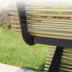 Garden Outdoor Park Bench, Leisure Chair with Backrest for 3 People, Modern Metal Round Tube Bench, Gold Color Seat
