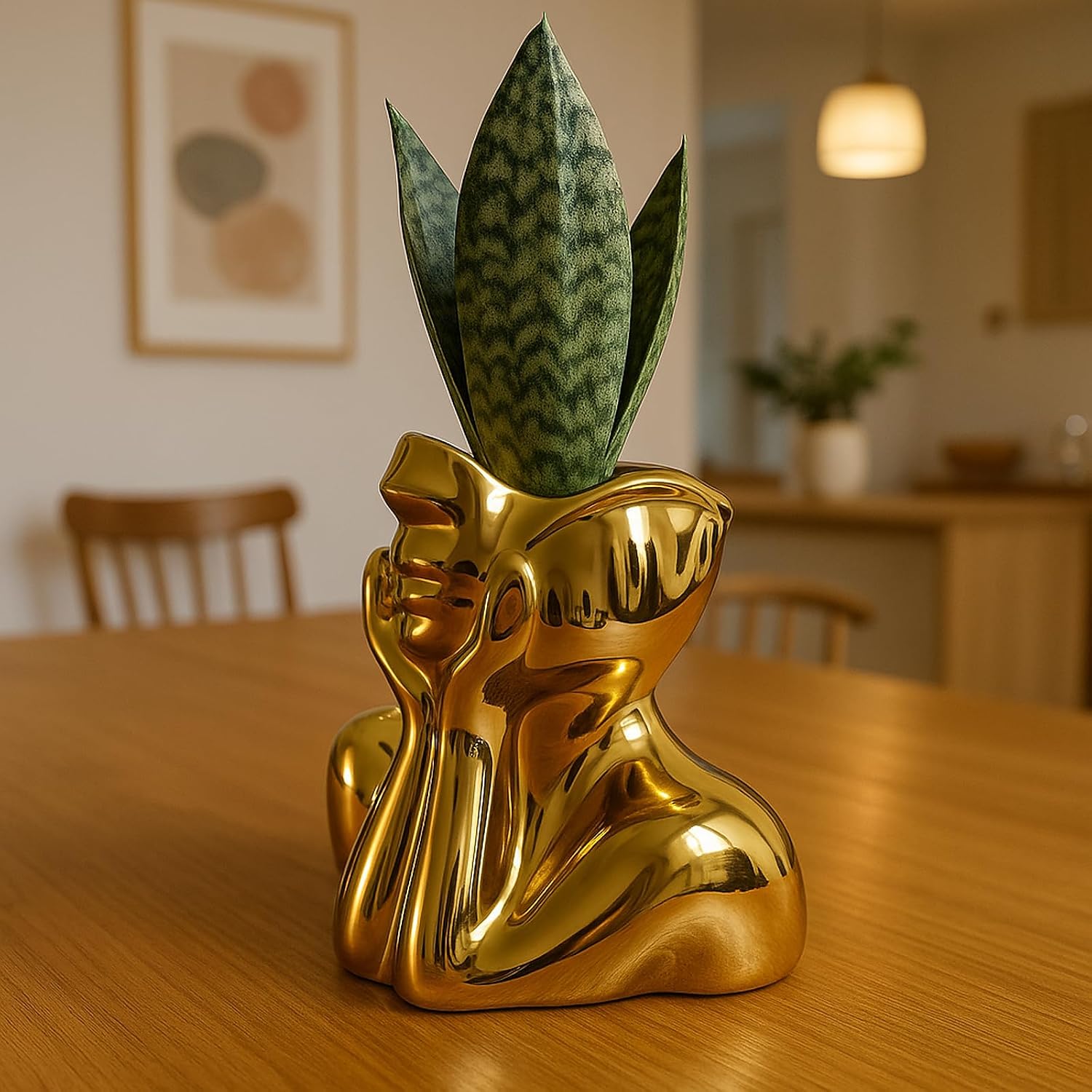 Face Vase Unique Ceramic Vase for Room,Office,Home Decor,Gold,A | Small Boho Cute Female Form Head Bust Vase Modern Flower Vase for Table Shelf Desk Decoration Bookshelf Bedroom