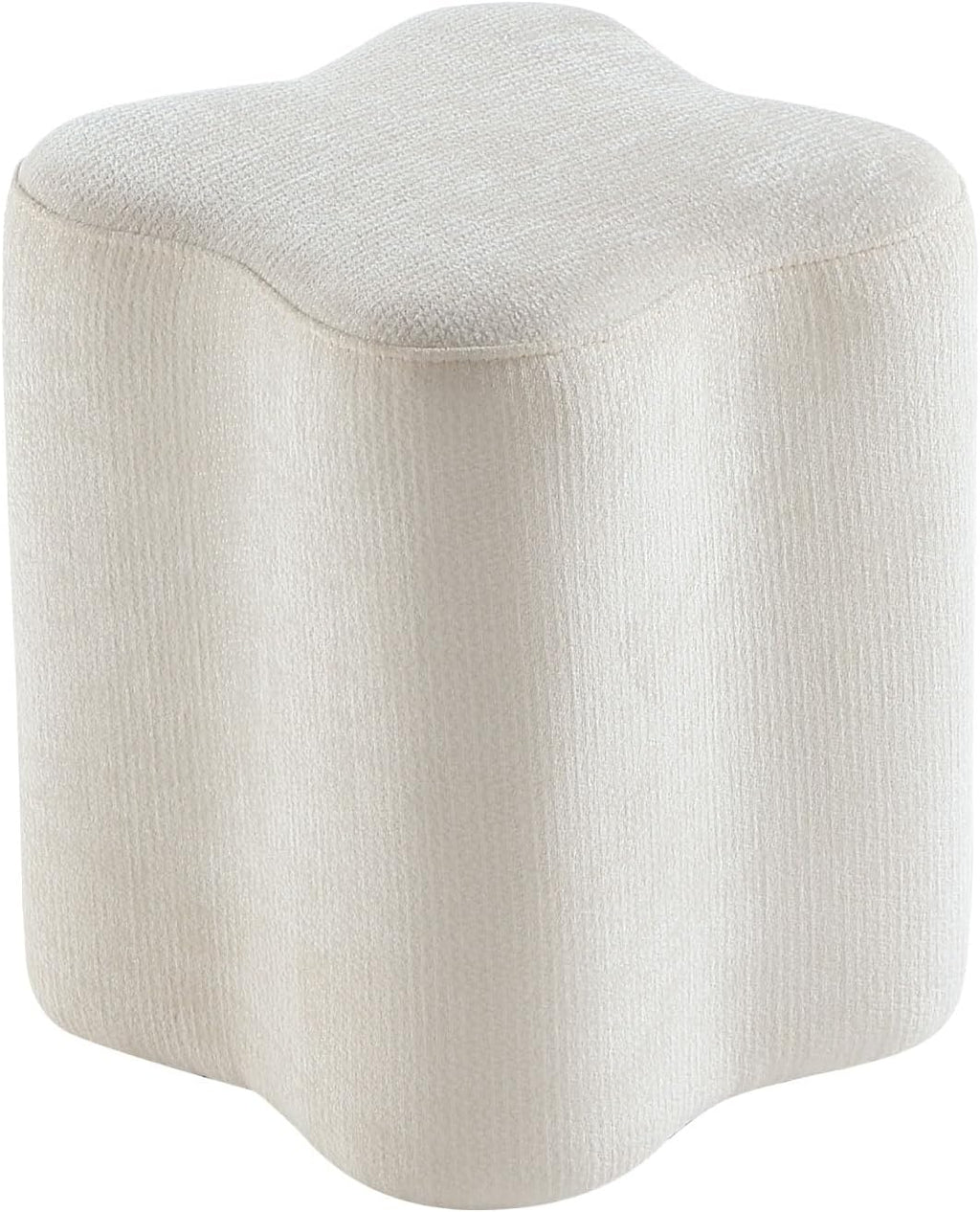 Get Set Style 14.4 Inch Flowers Shaped Ottoman,Modern Chenille Ottoman Vanity Stool for Living Room Comfortable Pouf,Stylish Sofa Foot Rest (White)