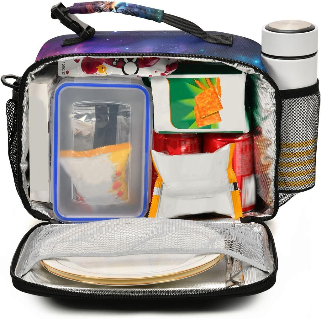 Cheetah Tiger Galaxy Lunch Box for Boys Girls Insulated Lunch Bag Kids Cooler Tote Shoulder Strap Reusable School Picnic Travel Office