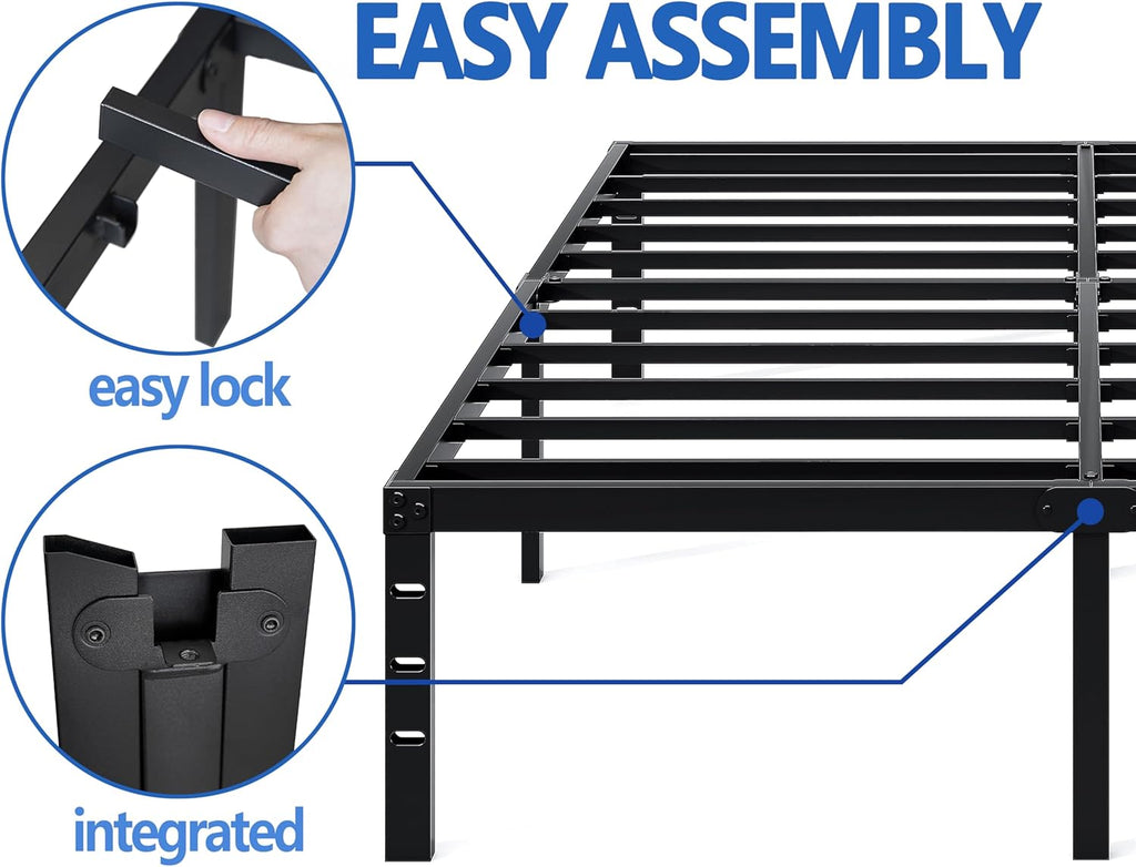 NEW JETO Metal Bed Frame,Queen Size Bed Frame with Storage Space,Heavy Duty Sturdy Mattress Foundation,Easy Assembly,No Box Spring Needed, Black,14 Inch,Queen