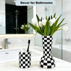 Black and White Checkered Vase, Aesthetic Modern Ins Cool Flower Vases for Home Decor, Entryway Table, Centerpieces Decoration, Kitchen, Living/Dining Room, Bedroom, Bathroom, Coffee Tables (Ceramic)