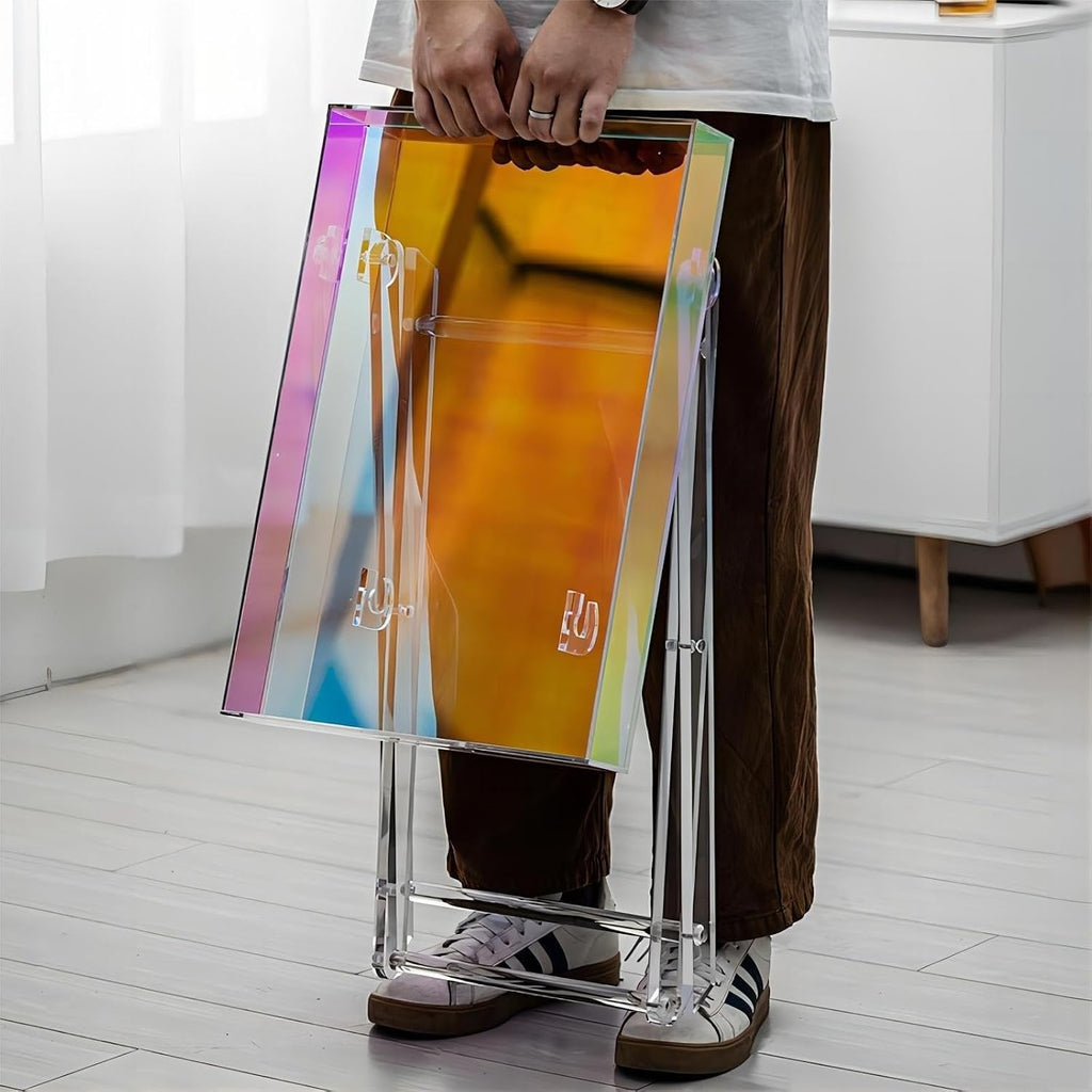 Acrylic Folding Tray Table Iridescent Rainbow Clear Side Table Modern Colorful End Table Space-Saving for Kitchen Living Room Beautiful