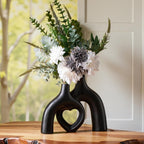 Liotww Hug Donut Ceramic Decorative Vase Set, Snuggle Hollow Modern Nordic Boho Style Vases for Home Decor Living Room Shelf Bookshelf Mantle Entryway Table Console Décor (Matte Black)