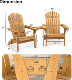 VINGLI Folding Adirondack Double Chair, Wood Adirondack Chairs for Outdoor, with Small Storage Table, Foldable Fire Pit Chairs for Patio, BBQ, Porch, Yard, Pool