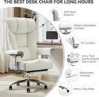 Efomao Big and Tall Executive Office Chair 400lbs - White Desk Chair for Women with Footrest, 24" Wide Ergonomic Pocket Spring Cushion Seat, Heavy Duty Computer Chair for Home Office, Gaming