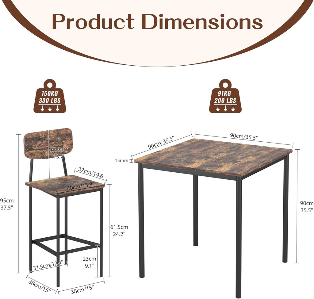 NUNU LAB Kitchen Table and Chairs of 4, Dining Table Set for 4 with Space Saving, Sturdy Industrial Space Saving Dinette Set for Pub, Dining Room, Rustic Brown