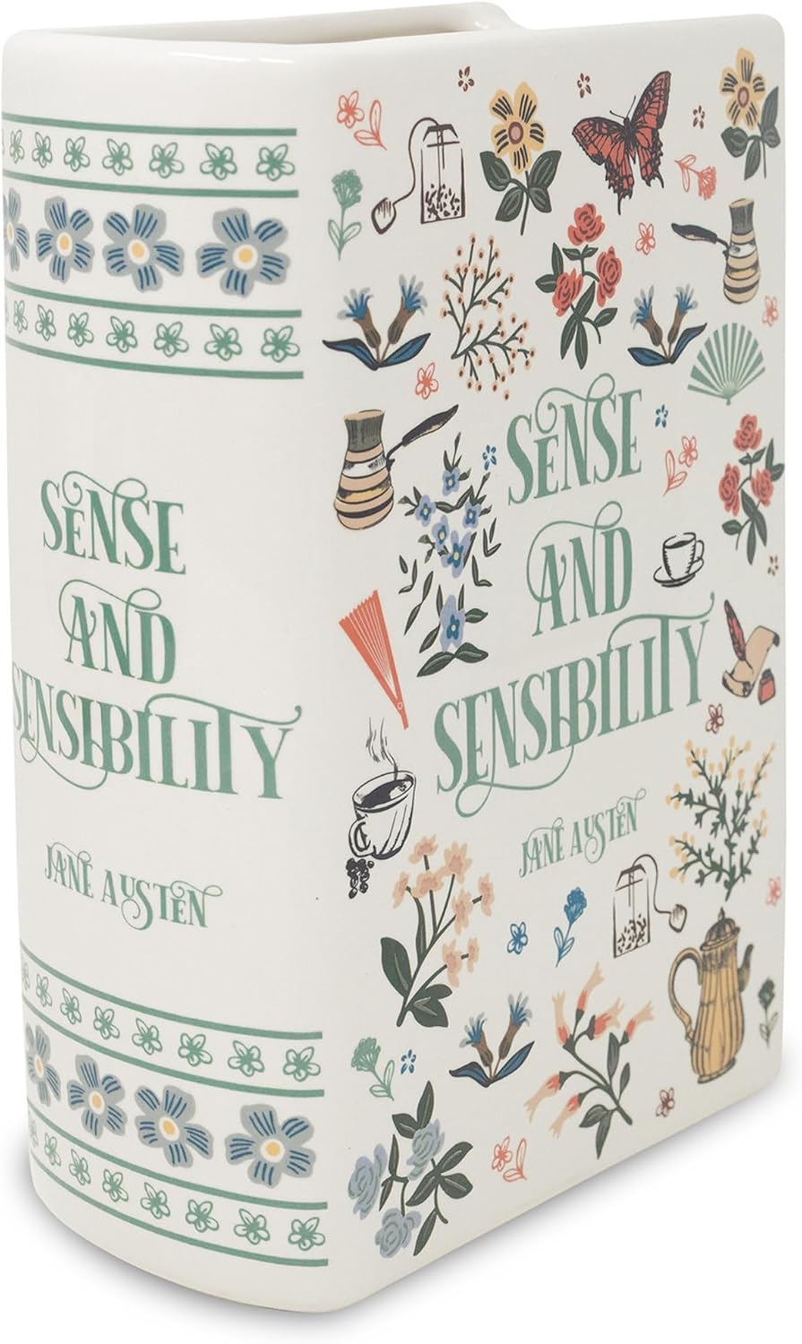 Steel Mill & Co Original Large Book-Shaped Decorative Vase, Ceramic Vases for Home Decor, Cute Bookshelf Decor, Unique Vase for Book Lovers (Sense and Sensibility)