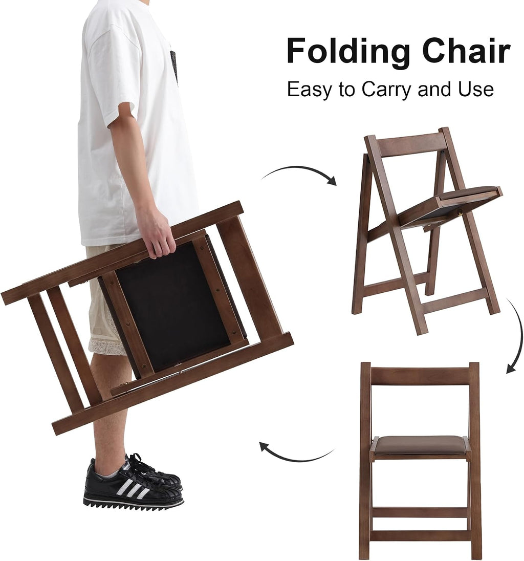 Folding Dining Chairs with Cushion, Padded Folding Chairs Lightweight, Modern Folding Patio Chairs, Wooden Dining Chairs, Foldable Chairs Set of 2 for Picnic, Camping, Office, Party, Walnut