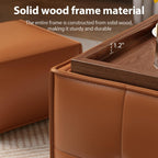Square Ottoman with Storage Set of 2, Leather Coffee Table Ottoman, Multifunctional Foot Rest Stool with Storage for Living Room & Bedroom