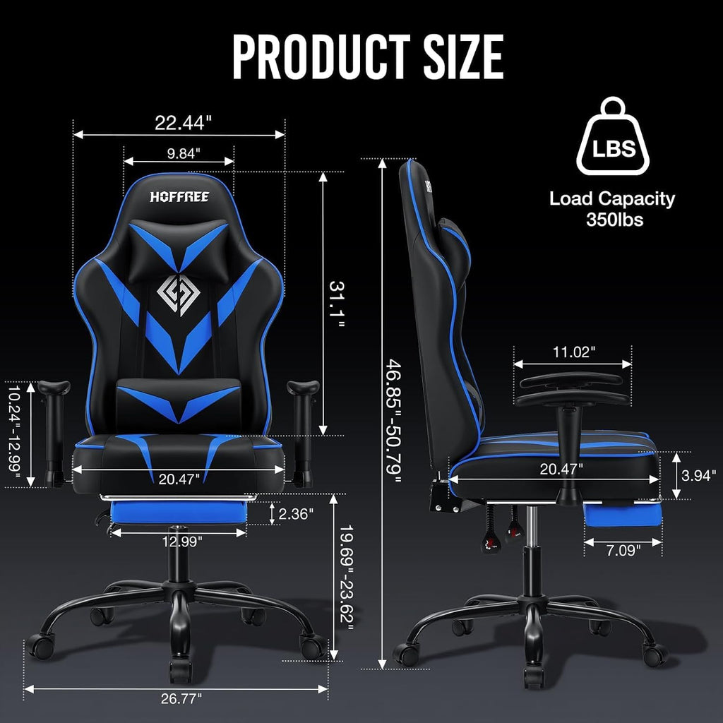 Massage Gaming Chair 155°Reclining Computer Chair Ergonomic Game Chair-Blue | Adjustable Armrests,Footrest,Pocket Spring Cushion,Ergonomic Comfy,for Home/Office,for Kids/Adults,Multiple Colors Available