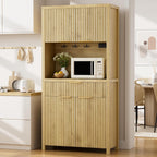 Modern Black Kitchen Pantry Cabinet/Water Ripple Food Cabinet (Wood Color)
