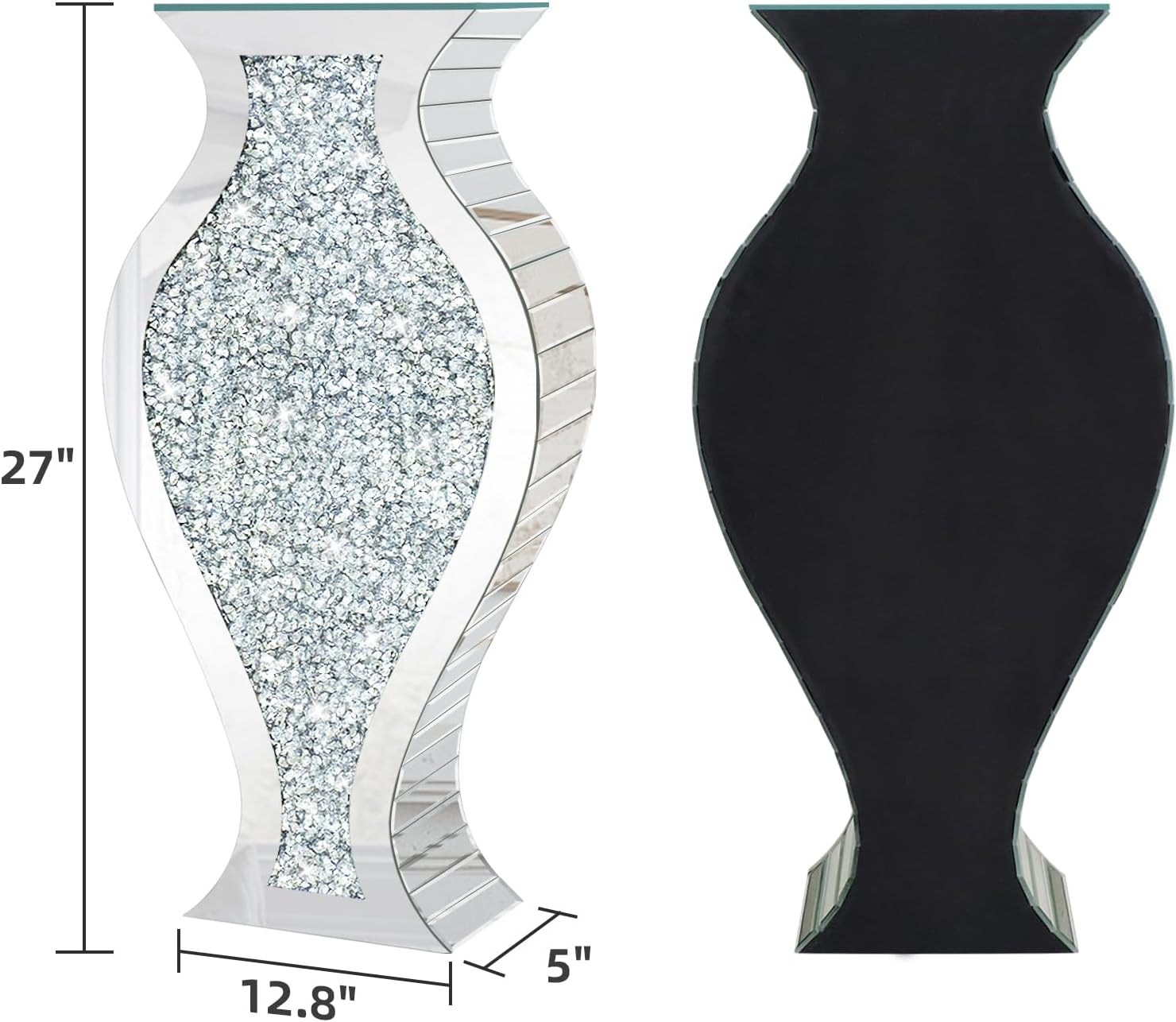 27" Tall Crushed Diamond Floor Vase, Fish-Shaped Silver Large Vases for Decor Living Room, Crystal Mirrored Home Decor Vases for Dried Flower