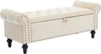 51" Storage Ottoman Bench, End of Bed Bench for Bedroom, Storage Ottomans for Foot of Bed, Chenille Upholstered Benches, Window Benches for Living Room, Entryway, Beige