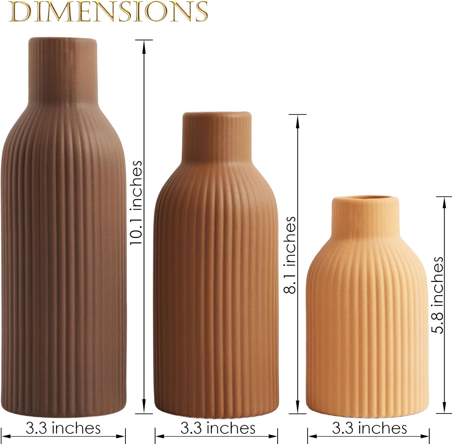 Joeabor Ceramic Vase Set of 3 - Handcrafted Ceramic Vases for Home Decor & Shelf - Modern Farmhouse Decor for Kitchen, Office, Bedroom & Living Room Decorative Objects for Mantel, Table Centerpieces