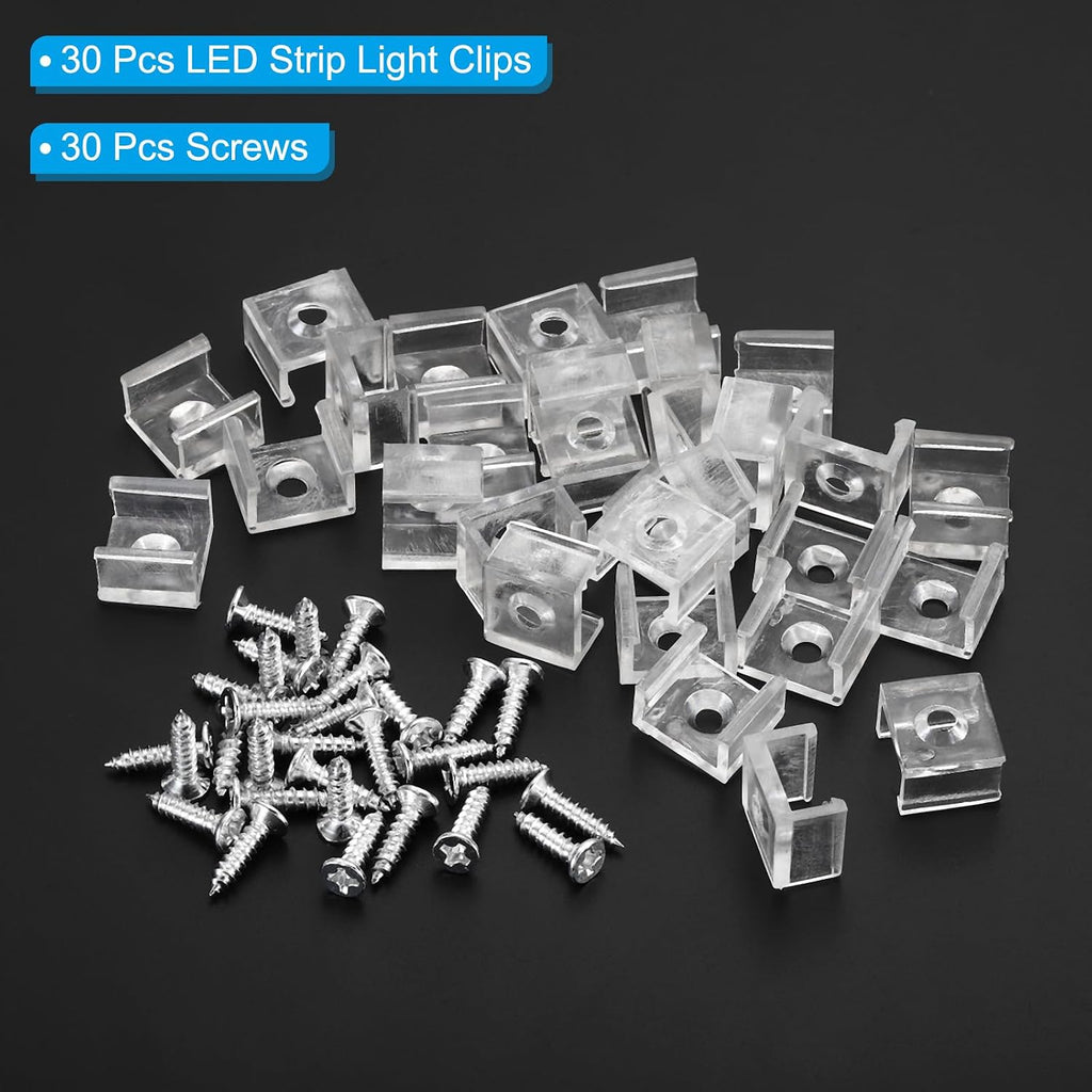 PATIKIL LED Strip Light Clips, 30 Pack Mounting Bracket Fixing Clips Plastic Clamp Holders with Screws for 10mm Neon RGB Light Cable Ribbon, Clear