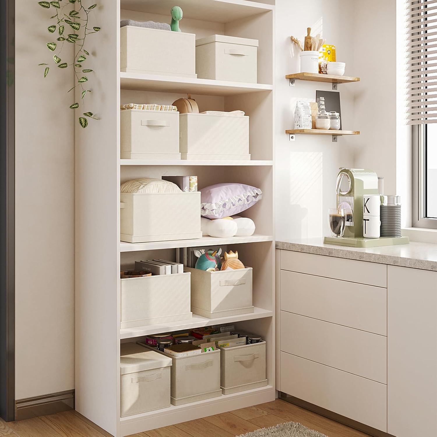 Fabric Storage Bins with Lids 14.6*10.6*10.2 in, 2-Pack Storage Baskets for Closet, Large Linen Organizers and Storage Bins for Bedroom, Collapsible Baskets and Bins with Handles, Off White