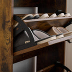 Shoe Cabinet with 3 Flip Drawers, Farmhouse Shoe Storage for Entryway, Wooden Shoe Organizer Cabinet with Adjustable Shelves, Hidden Slim Shoe Cabinet for Hallway, Living Room, Brown