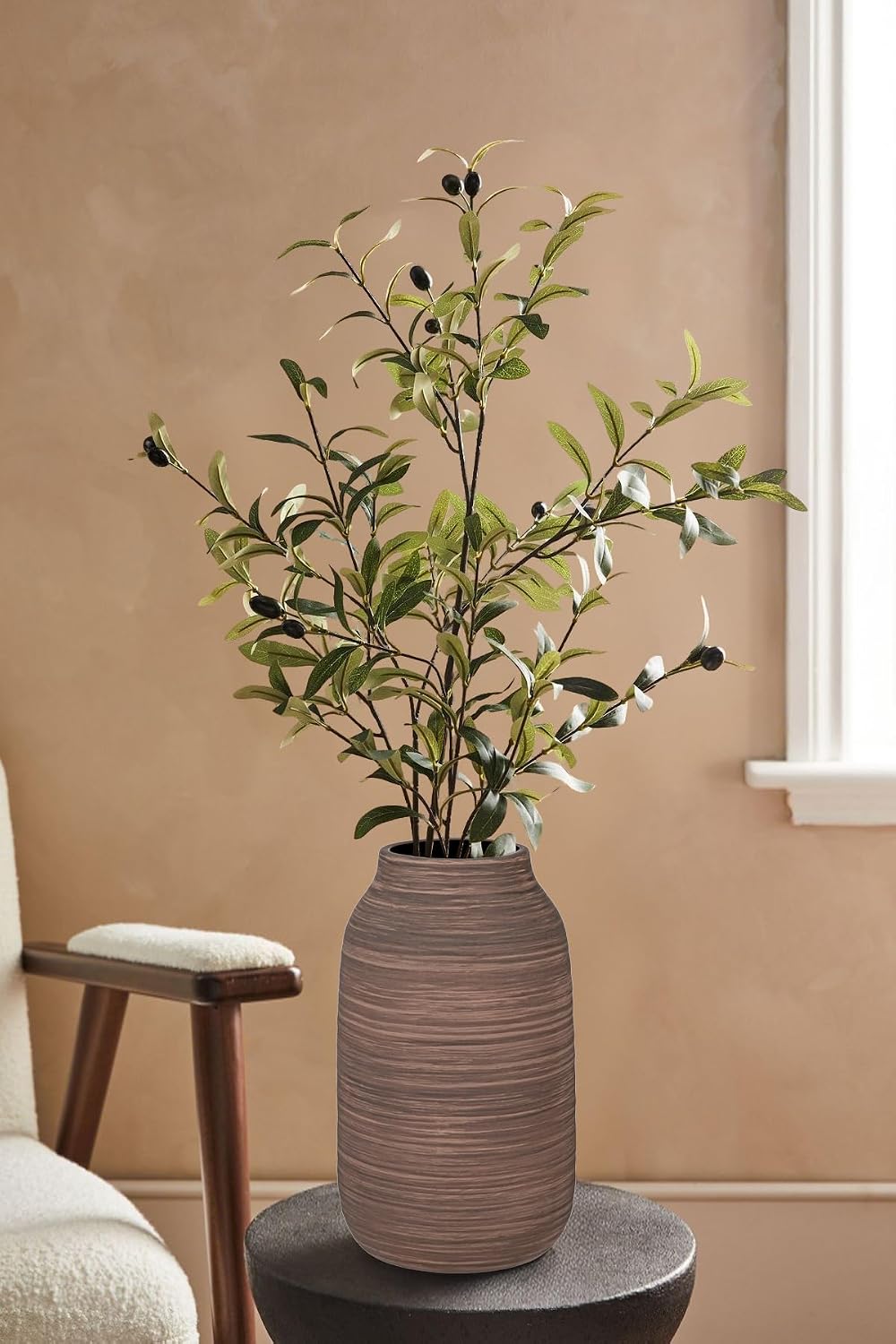 Briful Ceramic Vase for Home Decor, Rustic Brown Textured Decorative Vase for Pampas Grass, Modern Farmhouse Vase for Living Room Coffee Table, Dining Table Centerpiece, Entryway & Shelf (9.8” Tall)