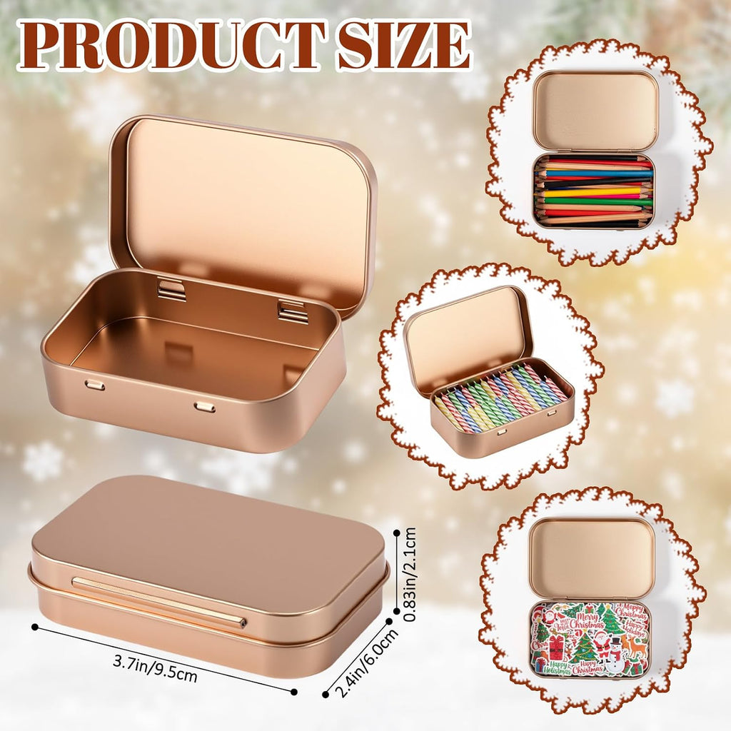 Hotop Metal Rectangular Empty Hinged Tins 3.75 x 2.45 x 0.8 Inch Box Containers with Lids Mini Portable Box Small Storage Kit, Home Organizer(Rose Gold,3 Pcs)