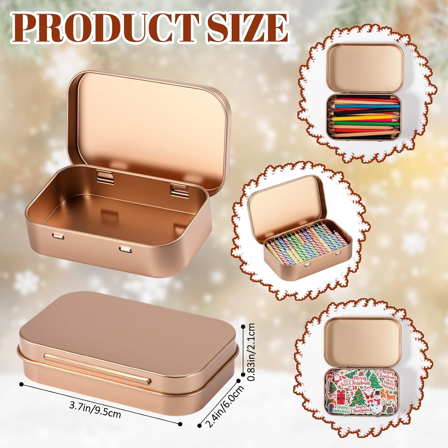 Hotop Metal Rectangular Empty Hinged Tins 3.75 x 2.45 x 0.8 Inch Box Containers with Lids Mini Portable Box Small Storage Kit, Home Organizer(Rose Gold,3 Pcs)