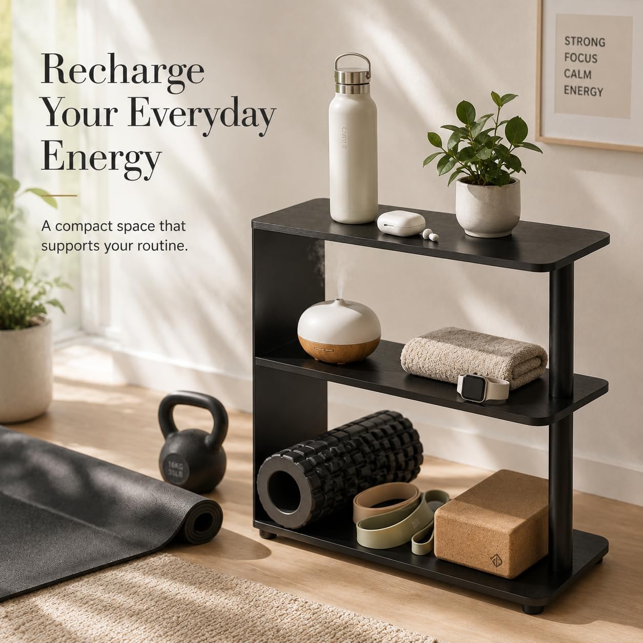 3-Tier Narrow End Table, Industrial Slim Side Table for Small Spaces, Sofa Couch Table Accent Nightstand with Storage Shelves for Living Room, Bedroom, 22.5" L x 10" W x 21.5" H, Black