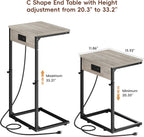 Vagusicc C Shaped End Table with Charging Station, Adjustable Height Side Table for Couch,Small Side Table Small Spaces,33.2'' Tall Couch Tables that Slide Under, Tv Tray Table for Living Room, Greige