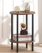 CHOEZON Round Side Table, 2-Tier End Table, Small Round Nightstand, Mini Fridge Stand with Power Outlet, Large Side Table with Fabric Drawer for Dorm, Kitchen, Living Room TBZ01BF-TBZ56UBF