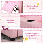 Toddler Recliner Chair for Kids Ages 1-4 – PU Leather Upholstered Kids Sofa with Cup Holder, Adjustable Backrest & Footrest, Comfortable Single Armchair for Boys & Girls Bedroom Living Room (Pink)