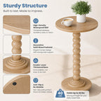 Round Side Table for Small Spaces, Modern Accent End Table with Solid Wood Legs, Versatile Drink Table for Living Room/Bedroom/Corners, Natural Wood
