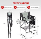 OmySalon Extra Tall 30'' Bar Height Directors Chair, Professional Portable Makeup Artist Folding Chair w/Side Table, Cup Holder, Side Storage Bag, Heavy Duty Iron Frame 300 lbs Capacity