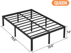 Hafenpo 14 Inch Queen Bed Frame - Sturdy Metal Platform Queen Size, No Box Spring Needed, Heavy Duty, Easy Assembly, Strong Bearing Capacity, Under Bed Storage, Black